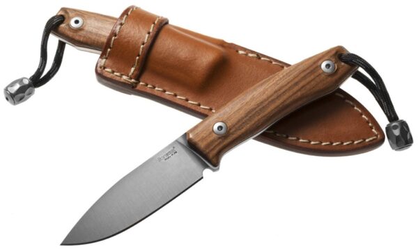 M1 ST Bushcraft Fixed M390 Drop Point Blade Knife, Santos Wood Handle, Leather Sheath LSTM1ST - Image 2