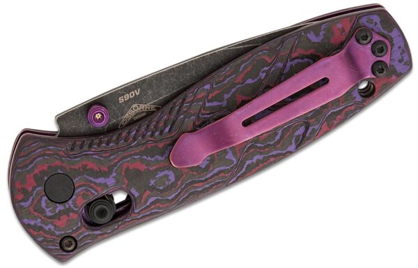 Mini Barrage AXIS-Assisted Folding Knife 2.91" S90V Black DLC Battlewash Drop Point Plain Blade, Purple Haze FatCarbon Handle 585BK-251 - Image 4