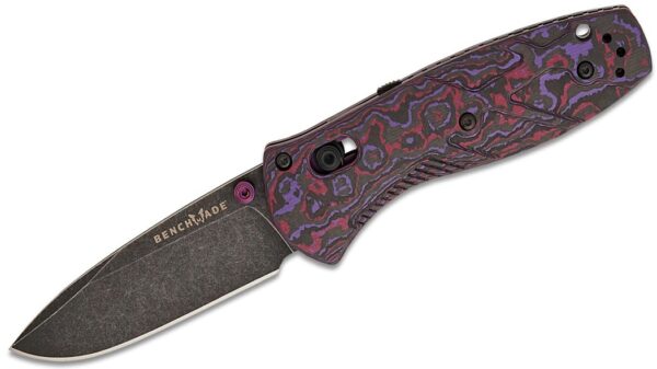 Mini Barrage AXIS-Assisted Folding Knife 2.91" S90V Black DLC Battlewash Drop Point Plain Blade, Purple Haze FatCarbon Handle 585BK-251