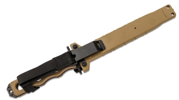 SOCP Fixed Blade Knife 7.11" CPM-3V Black Double Edge Plain Dagger Blade, Desert Tan G10 Handle, Injection Molded Sheath 185BK-1 - Image 3