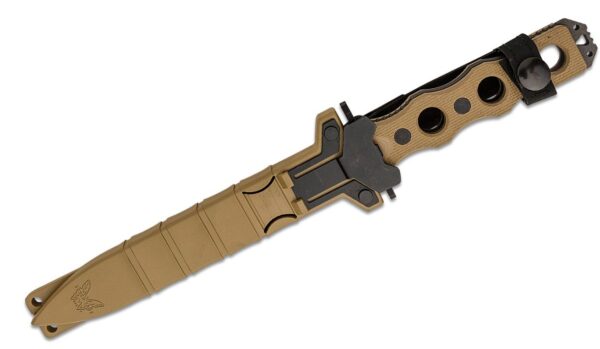 SOCP Fixed Blade Knife 7.11" CPM-3V Black Double Edge Plain Dagger Blade, Desert Tan G10 Handle, Injection Molded Sheath 185BK-1 - Image 4