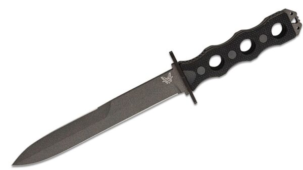 SOCP Fixed Blade Knife 7.11" CPM-3V Black Double Edge Plain Dagger Blade, Black G10 Handle, Injection Molded Sheath 185BK