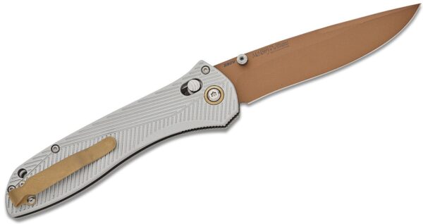 Seven | Ten Folding Knife 4" CPM-S90V Flat Earth PVD Recurve Drop Point Blade, Gray Machined Aluminum Handle, Reversible Clip, AXIS/Crossbar Lock 710FE-24 - Image 2