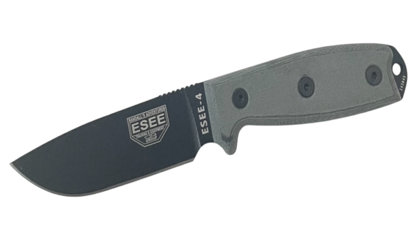 Fixed 4.5" 1095 Black Plain Blade, Canvas Micarta Handle, Black Sheath, Clip Plate Esee-4P-B