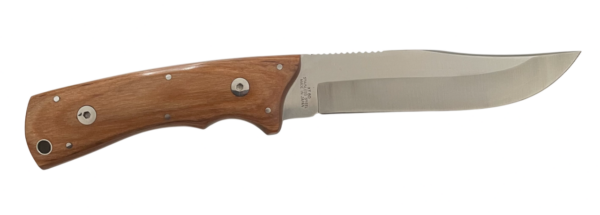 Lion King Premium 300 Satin Fixed Blade Knife Yukon Blonde Ashwood Handle, Brown Leather Sheath K300UK/BA - Image 2