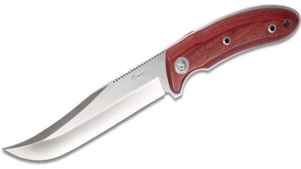 Yukon Hunting Fixed Blade Knife, 5.63" Polished Satin, Cherrywood Handle, Brown Leather Sheath  UK/CW