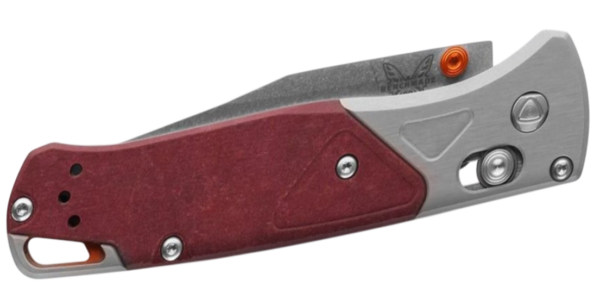 Bugout AXIS Folding Knife 3.24" S90V Stonewashed Drop Point Blade, Gray Aluminum Handle with Redstone Richlite Onlays 535-09 - Image 2