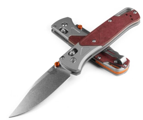 Bugout AXIS Folding Knife 3.24" S90V Stonewashed Drop Point Blade, Gray Aluminum Handle with Redstone Richlite Onlays 535-09 - Image 4