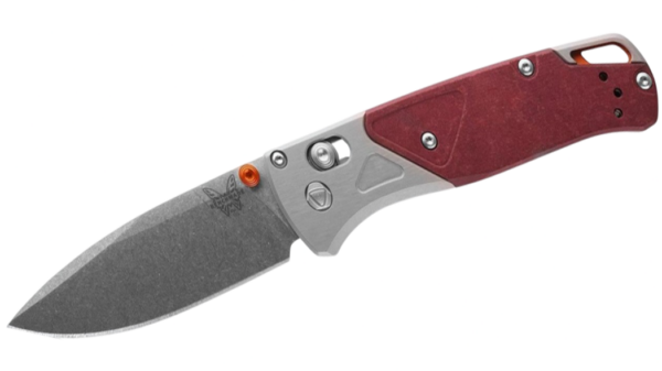 Bugout AXIS Folding Knife 3.24" S90V Stonewashed Drop Point Blade, Gray Aluminum Handle with Redstone Richlite Onlays 535-09