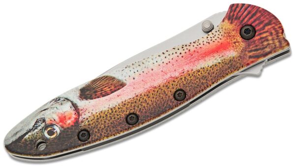 Ken Onion Leek Assisted Liner Lock Flipper Knife 3" 14C28N Bead Blast Plain Blade, Rainbow Trout Aluminum Handle 1660TROUT - Image 3
