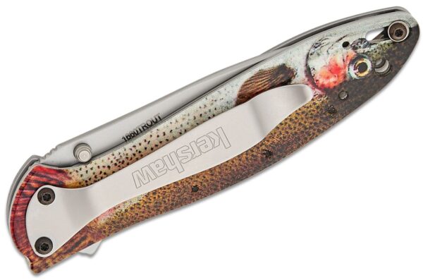 Ken Onion Leek Assisted Liner Lock Flipper Knife 3" 14C28N Bead Blast Plain Blade, Rainbow Trout Aluminum Handle 1660TROUT - Image 4