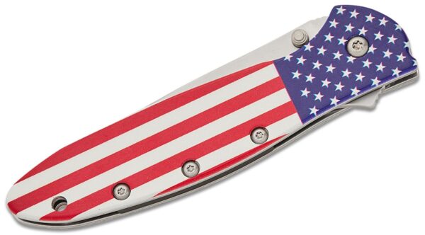 Ken Onion Leek Assisted Liner Lock Flipper Knife 3" 14C28N Bead Blast Plain Blade, USA Flag Aluminum Handle 1660USA - Image 5
