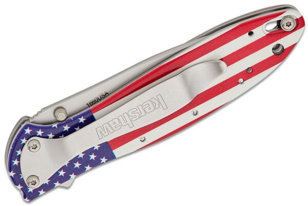 Ken Onion Leek Assisted Liner Lock Flipper Knife 3" 14C28N Bead Blast Plain Blade, USA Flag Aluminum Handle 1660USA - Image 4