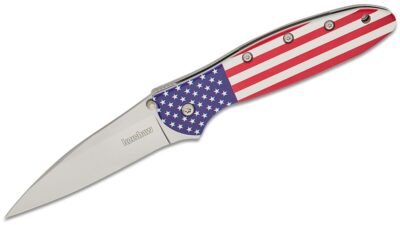 Ken Onion Leek Assisted Liner Lock Flipper Knife 3" 14C28N Bead Blast Plain Blade, USA Flag Aluminum Handle 1660USA