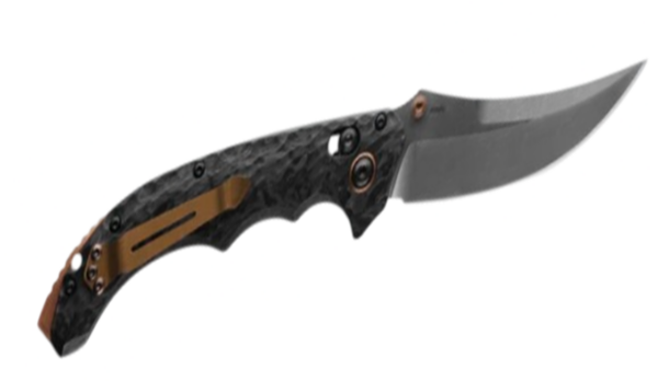 Mini Bedlam AXIS Folding Knife 3.45" S90V Satin Scimitar Blade, Marbled Carbon Fiber Handle 865-02 - Image 3