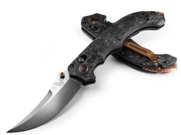 Mini Bedlam AXIS Folding Knife 3.45" S90V Satin Scimitar Blade, Marbled Carbon Fiber Handle 865-02 - Image 4