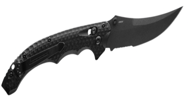 Mini Bedlam AXIS Partially Serrated Folding Knife 3.45" S90V Black Scimitar Blade, Marbled Carbon Fiber Handle 865SBK - Image 2