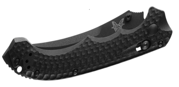 Mini Bedlam AXIS Partially Serrated Folding Knife 3.45" S90V Black Scimitar Blade, Marbled Carbon Fiber Handle 865SBK - Image 3