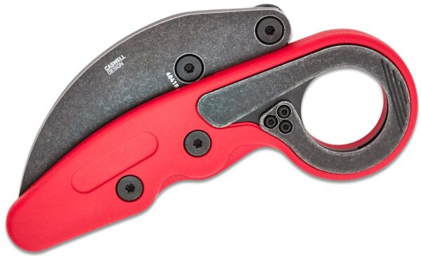 Provoke Kinematic Folding Morphing Karambit 2.47" 1.4116 Black Stonewashed Plain Blade, Red Grivory Handle 4041R - Image 3