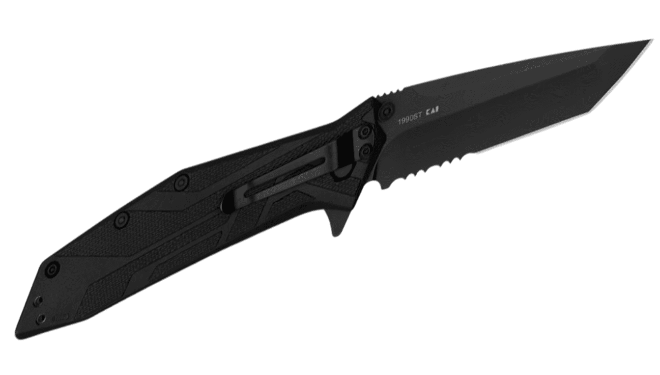 Brawler Serrated Liner Lock Assisted Flipper Knife 3" Black Combo Tanto Blade, Black Glass-Filled Nylon Handle 1990ST - Image 2