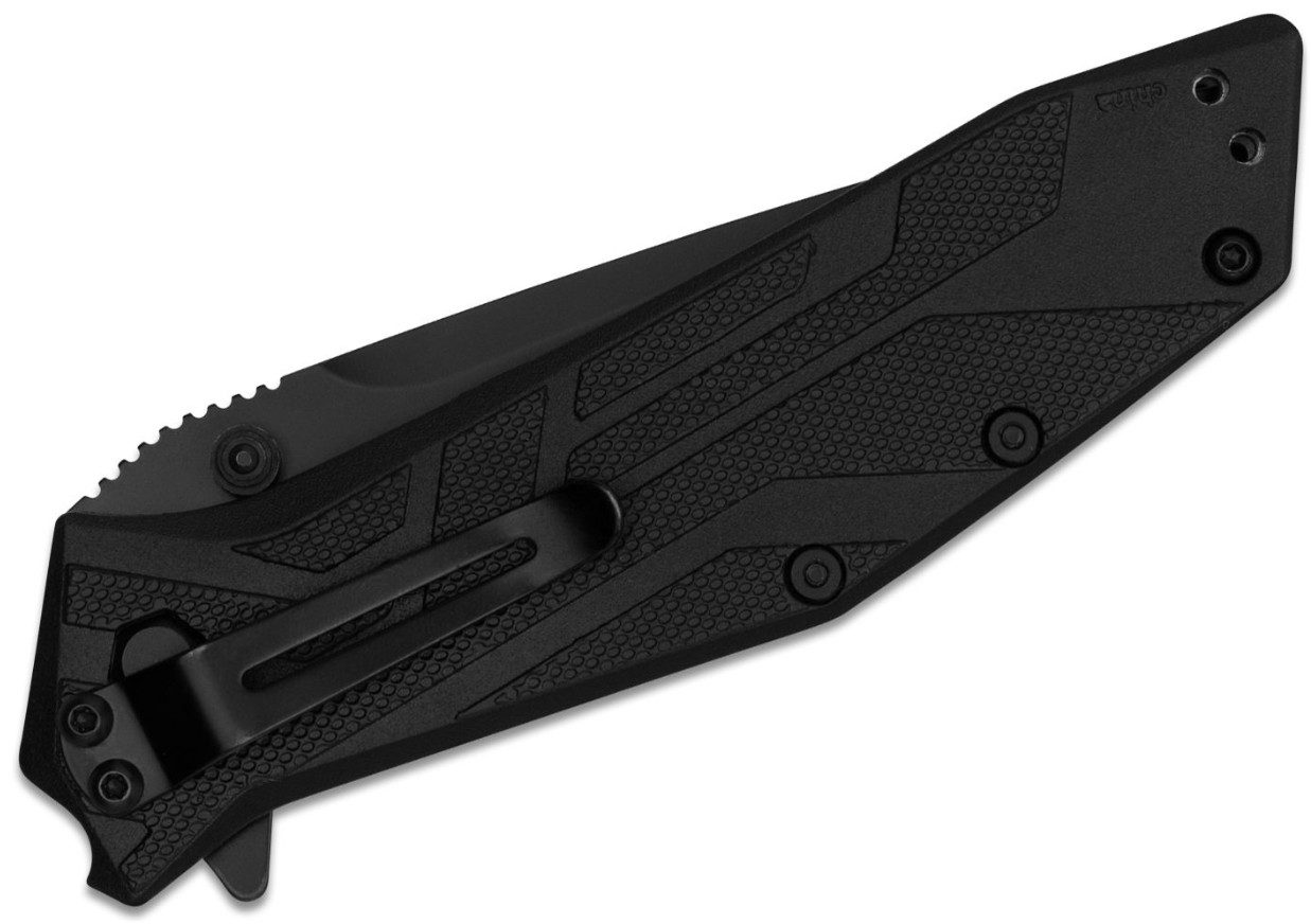 Brawler Serrated Liner Lock Assisted Flipper Knife 3" Black Combo Tanto Blade, Black Glass-Filled Nylon Handle 1990ST - Image 3