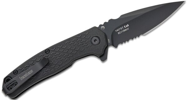 1407 Conduit Liner Lock Assisted Flipper Knife 2.9" Black Oxide Spear Point Combo Blade, Black Glass-Reinforced Nylon Handle, Reversible Clip 1407ST - Image 2
