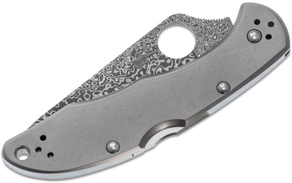 Delica 4 Folding Knife Flat Ground 2.95" VG10 Damascus Plain Blade, Titanium Handle, Lockback C11TIPD - Image 2