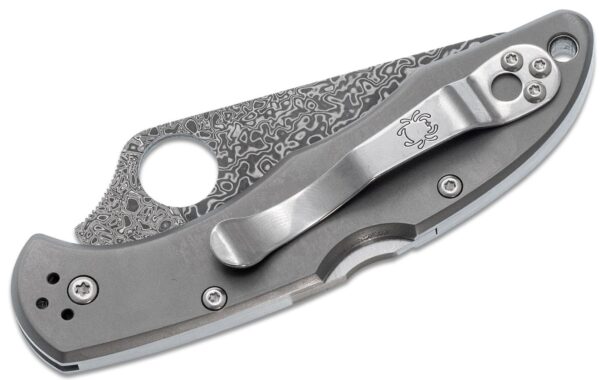 Delica 4 Folding Knife Flat Ground 2.95" VG10 Damascus Plain Blade, Titanium Handle, Lockback C11TIPD - Image 3