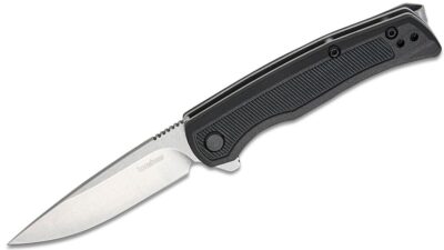 Outfield Liner Lock Assisted Flipper Knife 2.8" Stonewashed Drop Point Blade, Black Glass-Filled Nylon Handle, Reversible Clip 1428