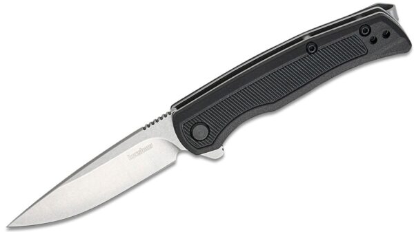 Outfield Liner Lock Assisted Flipper Knife 2.8" Stonewashed Drop Point Blade, Black Glass-Filled Nylon Handle, Reversible Clip 1428