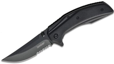 Outright Frame Lock Assisted Flipper Knife 3" Black PVD Upswept Combo Blade, Black G10 and Stainless Steel Handle  8320BLKST