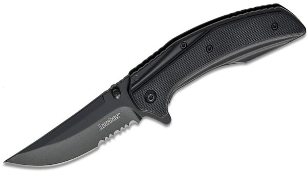 Outright Frame Lock Assisted Flipper Knife 3" Black PVD Upswept Combo Blade, Black G10 and Stainless Steel Handle  8320BLKST