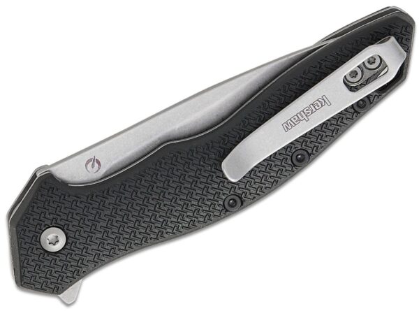 Shoreline Assisted Liner Lock Flipper Knife 3" Stonewashed Drop Point Combo Blade, Black Glass-Reinforced Nylon Handle, Reversible Clip 1845ST - Image 4