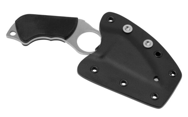 Swick 6 Small Fixed Blade, Satin LC200N Wharncliffe Blade w/ Finger Hole & Black G-10 Handle Scales, Black Molded Boltaron Sheath w/ Adjustable G-Clip & Breakaway Ball Chain FB14P6 - Image 3