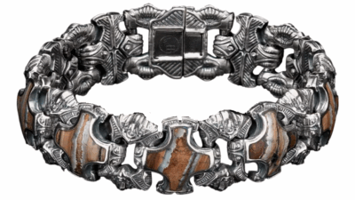 Aleksius Sculpted Sterling Silver Bracelet inlaid with Fossil Mammoth Tooth BR5S MT