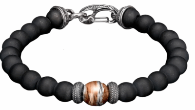 Clan Beaded Bracelet with Sterling Silver, Fossil Mammoth Tooth and Black Onyx BB6 MT BR