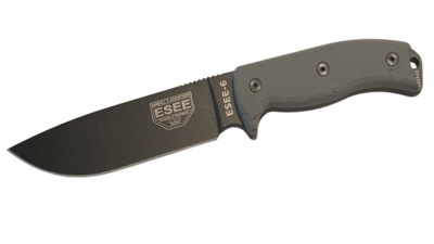 Esee 6 Fixed Blade Knife Plain Edge, Black Molded Sheath, Clip Plate, Black Blade ESEE-6P-B