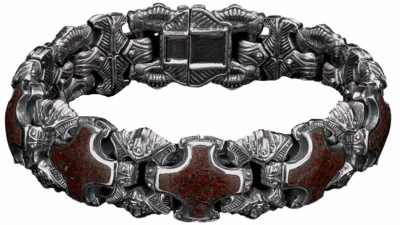 Grandis Sculpted Sterling silver bracelet inlaid with fossil Dinosaur Bone BR5S DB RB