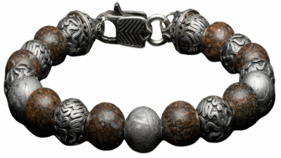 Impact Beaded Bracelet with Meteorite, Dinosaur, and Sterling Silver Beads BB71 BDRM
