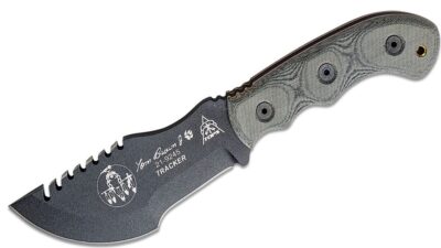 Tom Brown Tracker #2 Fixed Blade Knife 5" Black 1095 Sawback, Black Micarta Handle and Kydex Sheath TBT-020