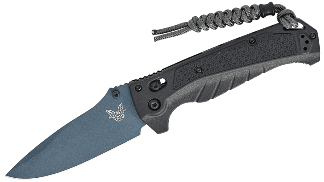 Adira Heavy Bait AXIS Folding Knife 3.88" CPM-MagnaCut Blue Cerakote Drop Point Blade, Tempest Gray Grivory Handle 18060BT-01