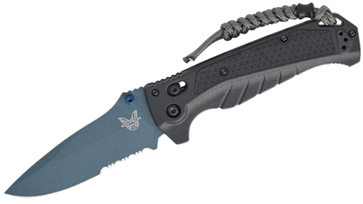 Adira Heavy Bait AXIS Folding Knife 3.88" CPM-MagnaCut Blue Cerakote Drop Point Combo Blade, Tempest Gray Grivory Handle 18060SBT-01