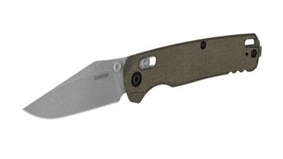 Bel Air CP DuraLock KVT Folding Knife 3.1" CPM-MagnaCut Working Stonewashed Clip Point Blade, Green Canvas Micarta Handle, AXIS/Crossbar Lock 6106