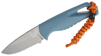 Intersect Fisherman's Fixed Blade Knife 2.68" CPM-MagnaCut Stonewashed Drop Point Combo Blade, Blue Santoprene Handle 18050S