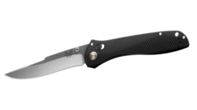 Seven | Ten Folding Knife 4" M390 Stonewashed Recurve Drop Point Blade, Black Machined Aluminum Handle, Reversible Clip, AXIS/Crossbar Lock 710-25