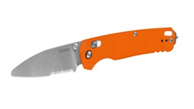 Bel Air XL EMT DuraLock KVT Folding Knife 3.25" CPM-MagnaCut Stonewashed Blunt Tip Combo Blade, Orange G10 Handle, Reversible Deep Carry Clip, AXIS/Crossbar Lock 6110EMTOR