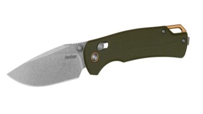 Proximal DuraLock KVT Folding Knife 3.15" D2 Stonewashed Drop Point Blade, Contoured Olive Green G10 Handle, Reversible Clip, AXIS/Crossbar Lock 2058