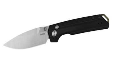 Iridium Button Lock KVT Folding Knife 3.45" CPM-MagnaCut Two-Tone Spear Point Blade, Contoured Black G10 Handle, Reversible Clip 3038